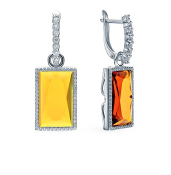 Silver earrings with cubic zirconia and citrine sunlight